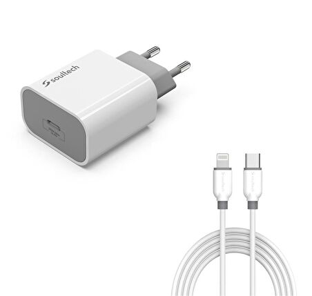 Soultech SC224 USB-C 20W Hızlı Seyahat Şarj Aleti + Type-C iPhone 3A Platinum Şarj ve Data Kablosu 
