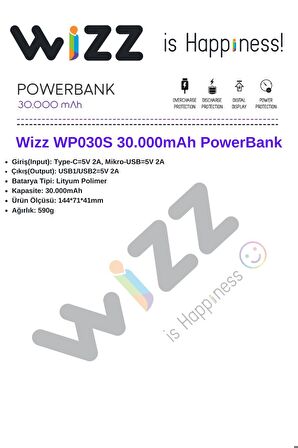 Wizz WP030S 30.000mAh Çift USB Powerbank