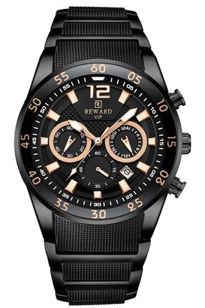 Reward RWA141014 Siyah Çelik Kordon Rose Gold Detaylı Siyah Kadran Erkek Kol Saati