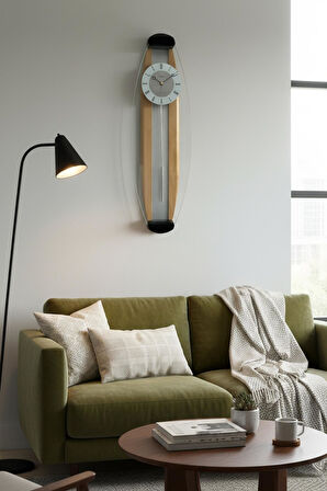 Regal Dikdörtgen Camlı Sarkaçlı Modern Tasarım Duvar Saati