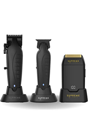 Supreme Trimmer Siyah Vader Clipper Trimmer Crunch 3’lü Tıraş Makinesi Seti – Profesyonel Saç Sakal Kesim Tıraş Makinesi