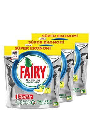Fairy Platinum Limon Kokulu 216 Yıkama Tablet Bulaşık Makinesi Deterjanı 3x72 Adet 