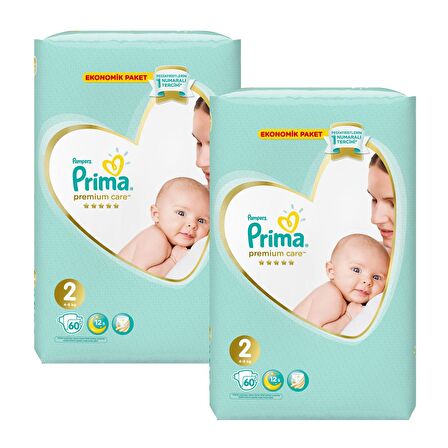 Prima Bebek Bezi Premium Care 2 Beden 2 X 60 Jumbo Paket 120'li