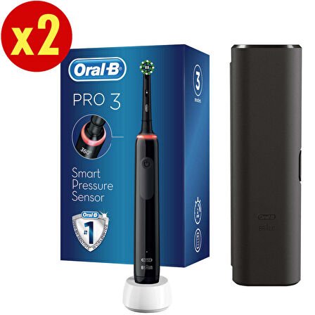 Oral-B Pro 3500 Şarj Edilebilir Diş Fırçası Siyah+Başlık x2