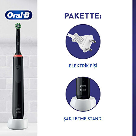 Oral-B Pro 3500 Şarj Edilebilir Diş Fırçası Siyah+Başlık x2