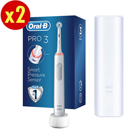 Oral-B Pro 3500 Şarj Edilebilir Diş Fırçası Siyah+Başlık x2