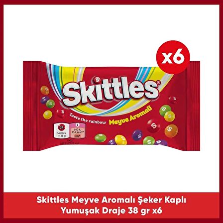 Skittles Meyve Aromalı Şeker Kaplı Yumuşak Draje 38 G 6X