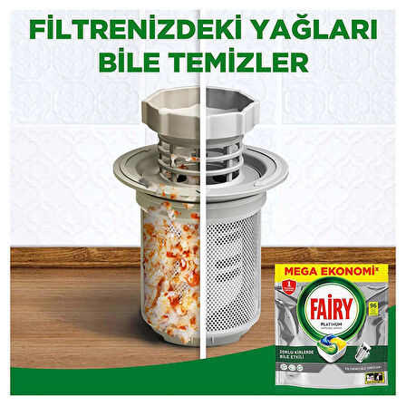 Fairy Platinum Plus Bulaşık Makinesi Kapsülü 96' lı +Sıvı Bulaşık Deterjanı 500 ml + 2' li Süngür