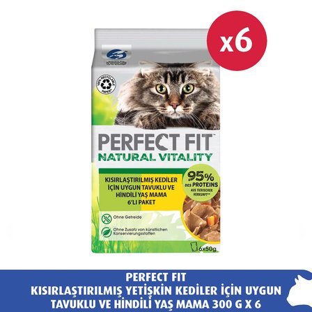 Perfect Fit Kısırlaştırılmış Yetişkin Kediler için Uygun Tavuklu ve Hindili Yaş Mama 300 G x 6