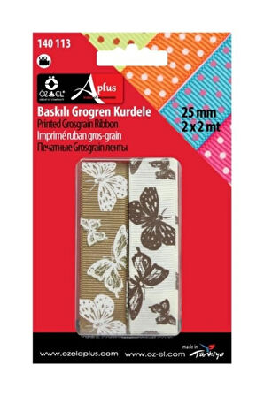 Kahverengi Kelebek Baskılı Grogren Kurdele 2,5 Cm 2 2 Mt 140 113