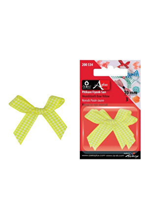 Limon Sarısı Ekose Desenli Fiyonk Kurdele 10 Mm 9 Adet 200 534