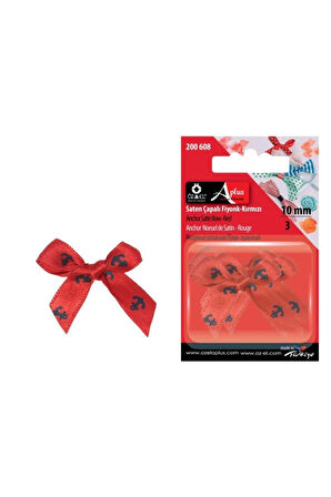 Kırmızı Saten Siyah Çapa Baskılı Fiyonk Kurdele 10 Mm 9 Adet 200 608