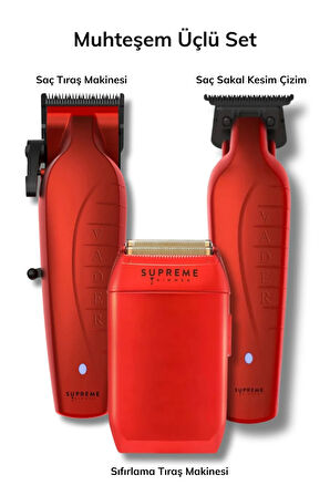 Supreme Trimmer Vader Crunch 3’lü Tıraş Makinesi Seti – Profesyonel Saç Sakal Kesim Tıraş Makinesi