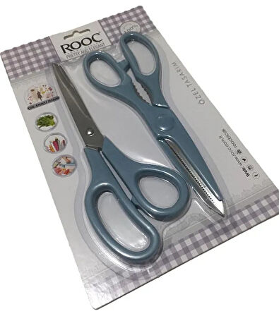 Rooc Premium Serisi Ergonomik Saplı Çelik Gıdaya Temasa Uygun 2'li Mutfak Makası, Mavi