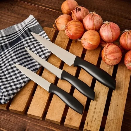 Evidea Kitchen Vakumlu 3'lü Çok Amaçlı Bıçak Seti - Siyah
