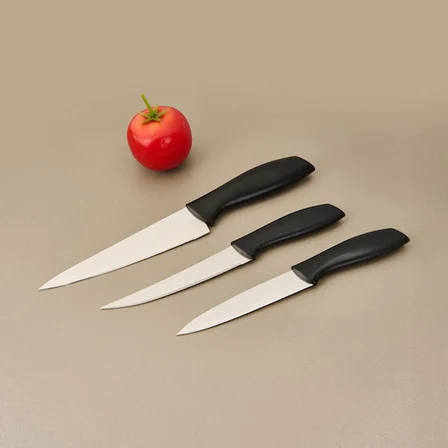 Evidea Kitchen Vakumlu 3'lü Çok Amaçlı Bıçak Seti - Siyah