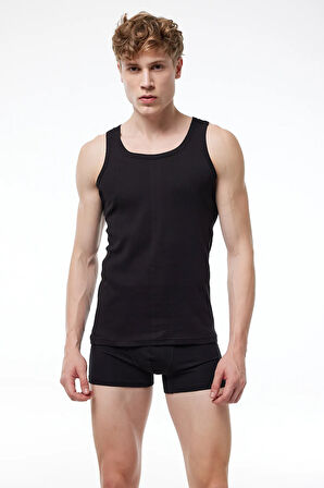 Erkek Siyah 3 Lü Paket %100 Pamuk Ribana Atlet 3m034-e