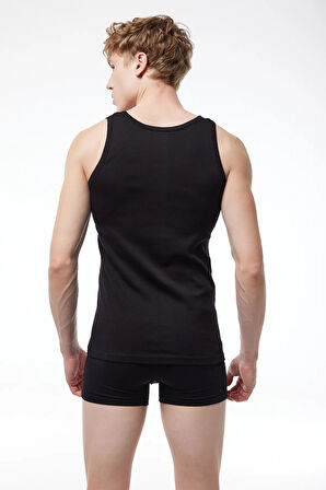 Erkek Siyah 3 Lü Paket %100 Pamuk Ribana Atlet 3m034-e