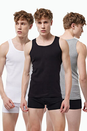 Erkek Siyah 3 Lü Paket %100 Pamuk Ribana Atlet 3m034-e