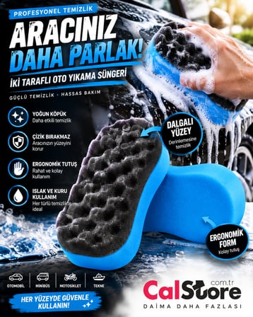 Autokit Çok Amaçlı Çift Taraflı Oto Yıkama Süngeri Dalgalı Köpük Yüzeyli Araç Temizlik Süngeri