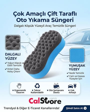 Autokit Çok Amaçlı Çift Taraflı Oto Yıkama Süngeri Dalgalı Köpük Yüzeyli Araç Temizlik Süngeri