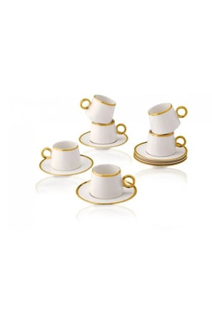 Çiftçiler Kahve Fincan Takımı 6 Kişilik Beyaz Gold