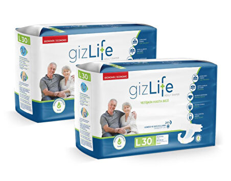 GIZLIFE Bel Bantlı Yetişkin Hasta Bezi Büyük Boy L 60 Adet