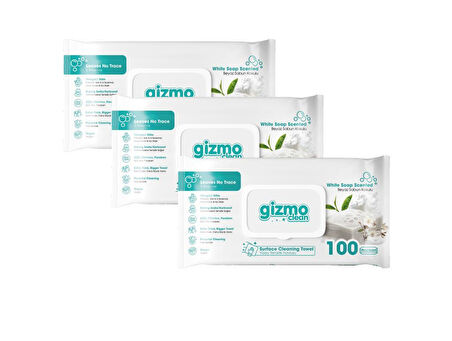 Gizmo Clean Yüzey Temizlik Havlusu Beyaz Sabun KokuluPa 3 Paket 300 Yaprak