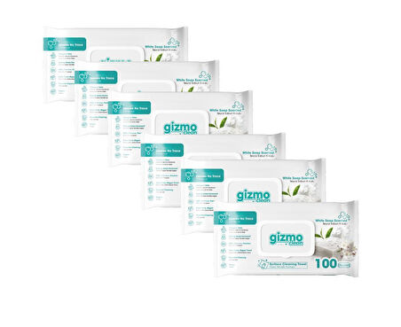 Gizmo Clean Yüzey Temizlik Havlusu Beyaz Sabun Kokulu 6 Paket 600 Yaprak