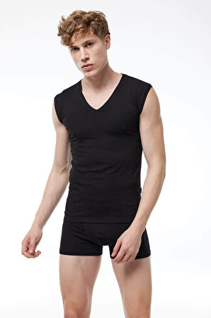 Malabadi 064  3'Lü Paket Erkek V Yaka İz Yapmayan Modal Kolsuz Lycralı Atlet