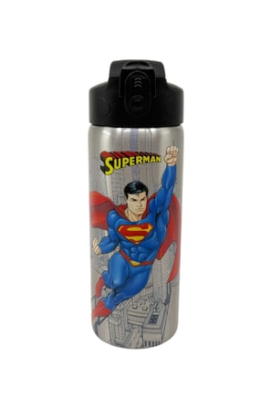 600ml Superman Lisanslı Pipetli Kilitlenebilir Kapak Paslanmaz Çelik Termos Matara