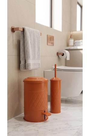 The Mia Terracota Galvaniz Banyo Seti 2'li 5 Litre Pedallı Çöp Kovası ve Tuvalet Fırçası Takımı