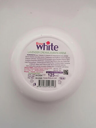 Rose White Aloevera+Allontoin+E vitamini katkılı Lavanta Kremi 125ML