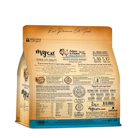 MyCat Original Az Tahıllı Somon Balıklı ve Tavuk Etli Yetişkin Kedi Maması 2kg