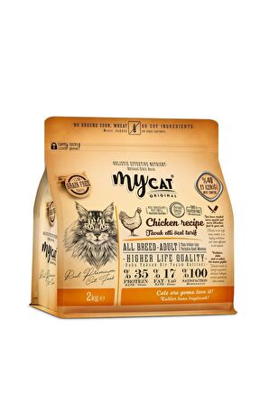 Mycat Low Grain Tavuk Etli All Breed-Tüm Irklar için Kedi Maması 2 kg