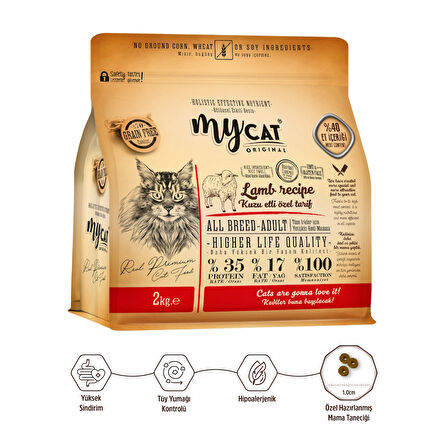 MyCat Original Az Tahıllı Kuzu Etli Yetişkin Kedi Maması 2kg
