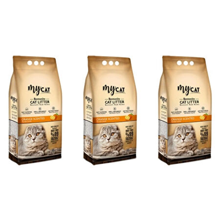 MYCAT (10 LT) TOPAKLANAN BENTONİT KEDİ KUMU PORTAKAL KOKULU (İNCE TANE)  (3 Adet)