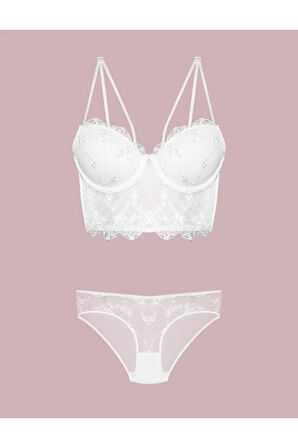 Kırmızı Dantelli Balenli Destekli Sütyen Takım