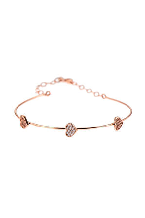 Kadın 925 Ayar Kalpli Gümüş Taşlı Bileklik Rose Gold