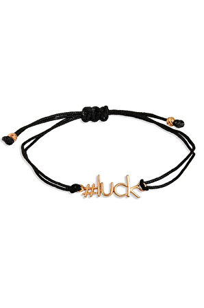 Kadın #luck Yazılı Siyah İpli Gümüş Bileklik Rose Gold
