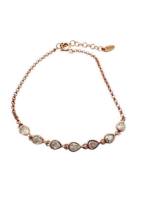 Kadın 925 Ayar Damla Taşlı Gümüş Bileklik Rose Gold