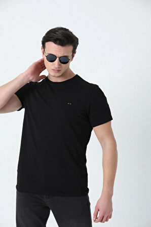 BROTHERS ERKEK BİSİKLET YAKA  LOGO NAKIŞLI BASIC LİKRA SÜPREM T-SHIRT SİYAH