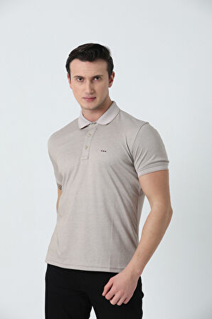 BROTHERS ERKEK POLO YAKA LOGO NAKIŞLI MERSERİZE T-SHIRT BEJ