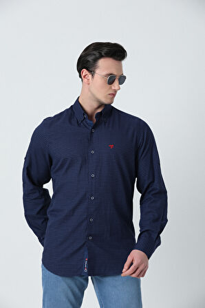 BROTHERS ERKEK TAILORED FIT APOLETLİ UZUN KOL KOTON GÖMLEK LACİVERT
