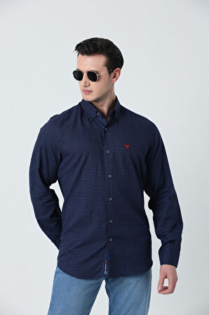 BROTHERS ERKEK TAILORED FIT APOLETLİ UZUN KOL KOTON GÖMLEK LACİVERT