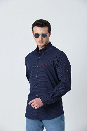 BROTHERS ERKEK TAILORED FIT APOLETLİ UZUN KOL KOTON GÖMLEK LACİVERT