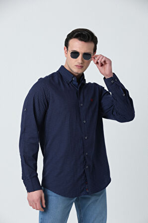 BROTHERS ERKEK TAILORED FIT APOLETLİ UZUN KOL KOTON GÖMLEK LACİVERT