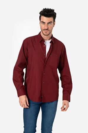 BROTHERS ERKEK COMFORT FIT BASIC UZUN KOL TEK CEPLİ YIKAMALI GABARDİNGÖMLEK KANSAS LS BORDO B01.242.427