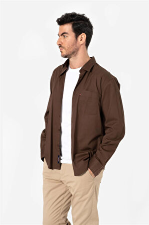 BROTHERS ERKEK COMFORT FIT BASIC UZUN KOL TEK CEPLİ YIKAMALI GABARDİNGÖMLEK KANSAS LS KAHVERENGİ B01.242.427