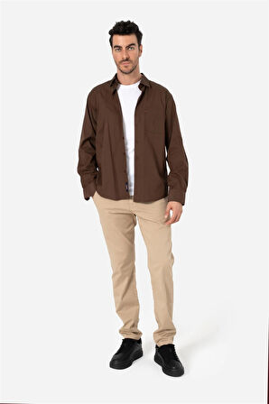 BROTHERS ERKEK COMFORT FIT BASIC UZUN KOL TEK CEPLİ YIKAMALI GABARDİNGÖMLEK KANSAS LS KAHVERENGİ B01.242.427